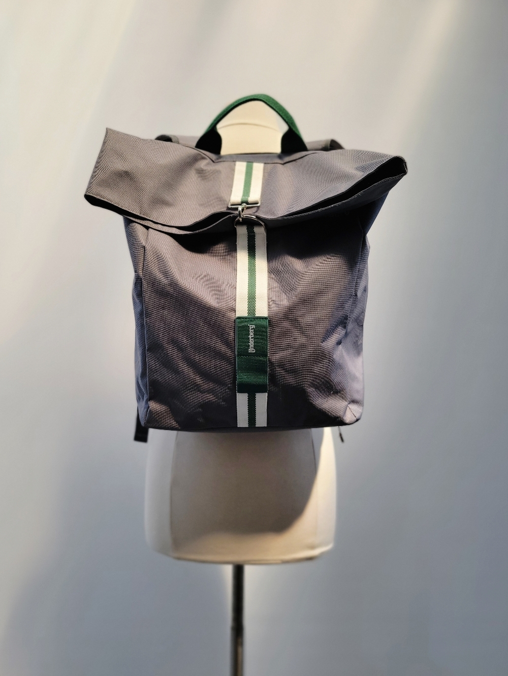 Underberg City Rucksack Foldover Backpack Unisex Gray Green Varsity Stripe